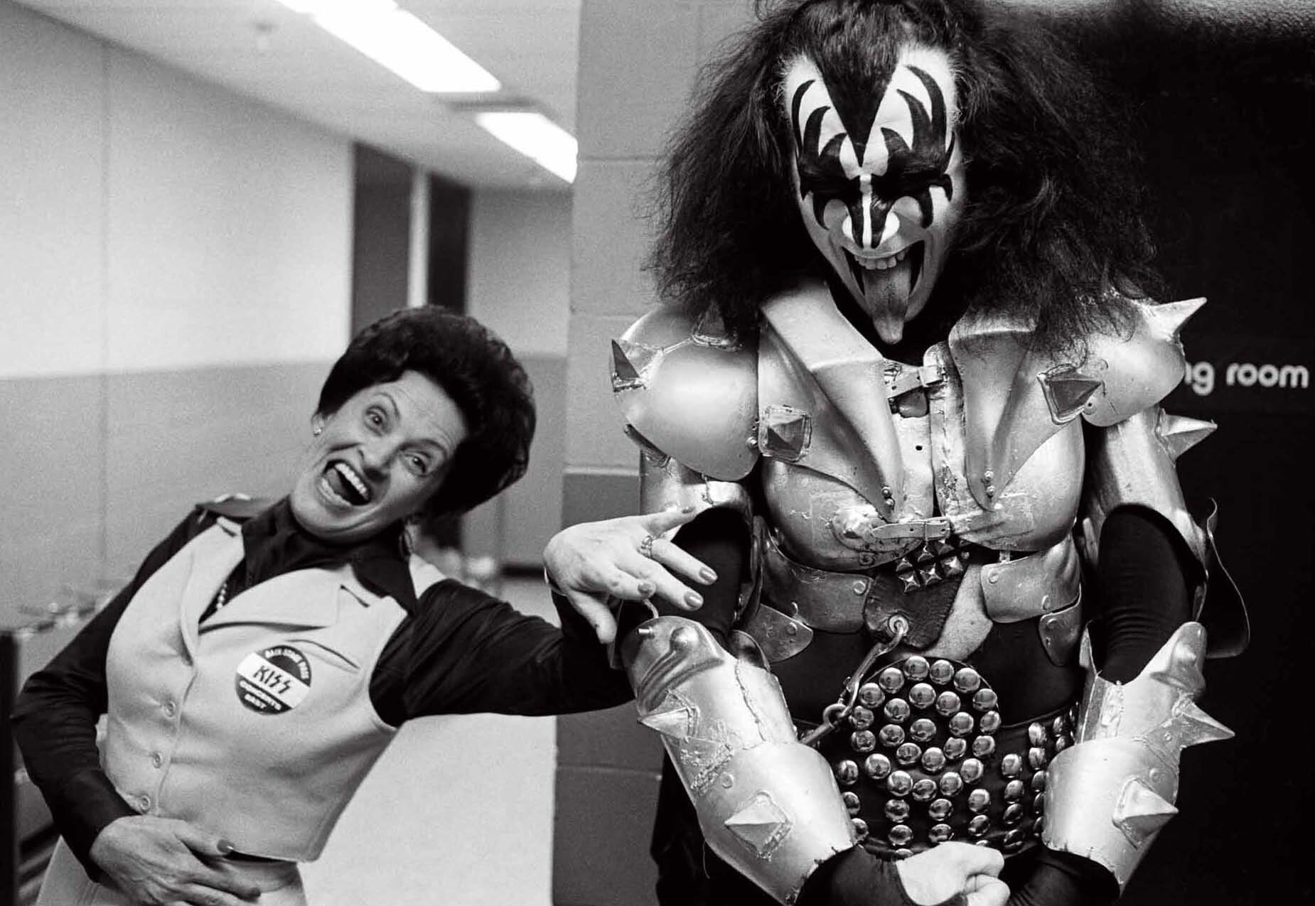 Gene Simmons with his mother hyping him before the show.